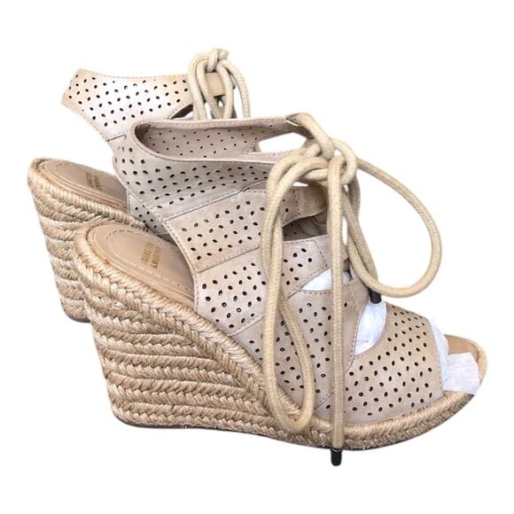 Johnston & Murphy Mandy Espadrille Wedge Sandals Tan 6.5 Lace-Up Preowned - Picture 3 of 15